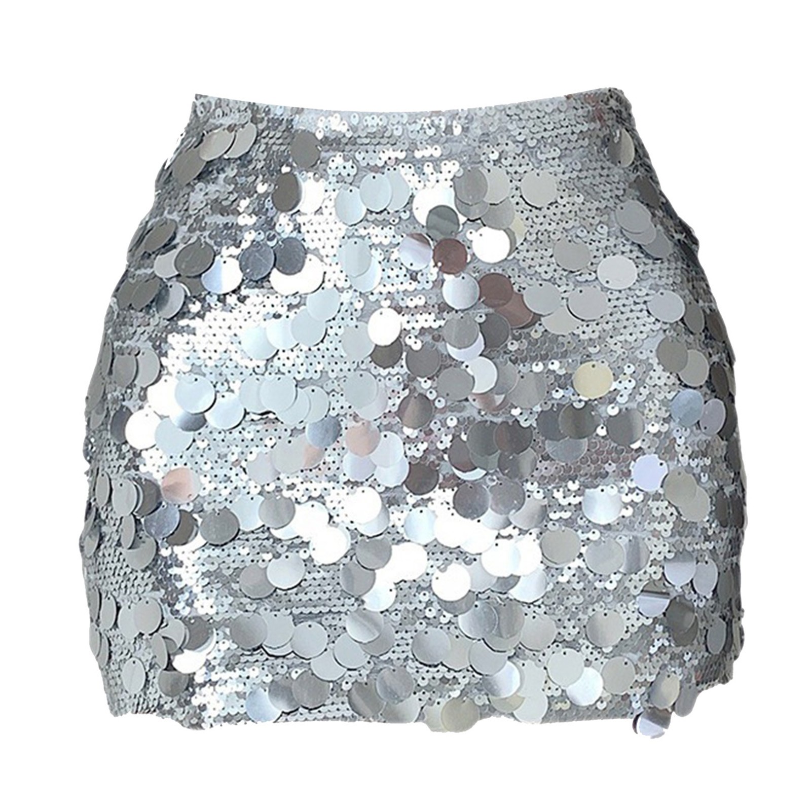 thumbnail image 4 of Falda mini de lentejuelas para mujer - Falda sexy de cintura alta y corte en A - Poliéster y spandex elásticos - Diseño plisado para fiestas/ocasiones informales, 4 of 6